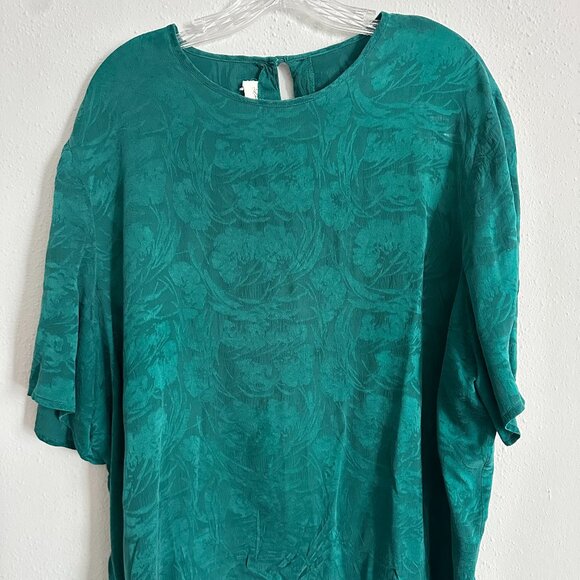 Laura & Jayne Two Women’s 100% Silk Top Teal Green Jacquard Size 2X - Picture 2 of 7